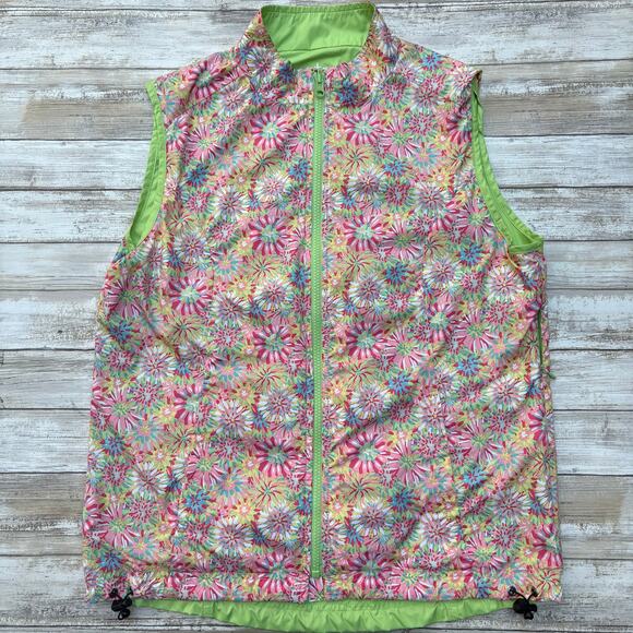 Peter Millar Vest Sz L E4 Wind Performance Golf Green Floral Reversible Full Zip - Picture 8 of 11